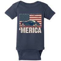 The Land Of The Free Home Of The Brave Classic American Car Baby Bodysuit