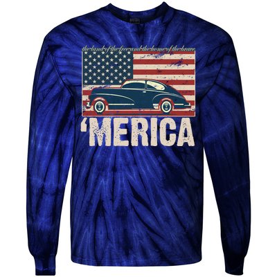 The Land Of The Free Home Of The Brave Classic American Car Tie-Dye Long Sleeve Shirt