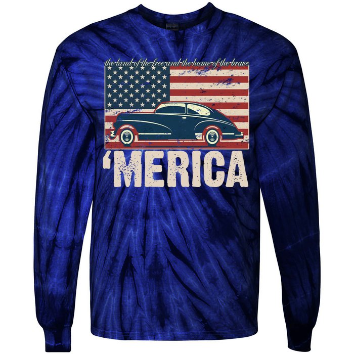 The Land Of The Free Home Of The Brave Classic American Car Tie-Dye Long Sleeve Shirt