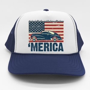 The Land Of The Free Home Of The Brave Classic American Car Trucker Hat