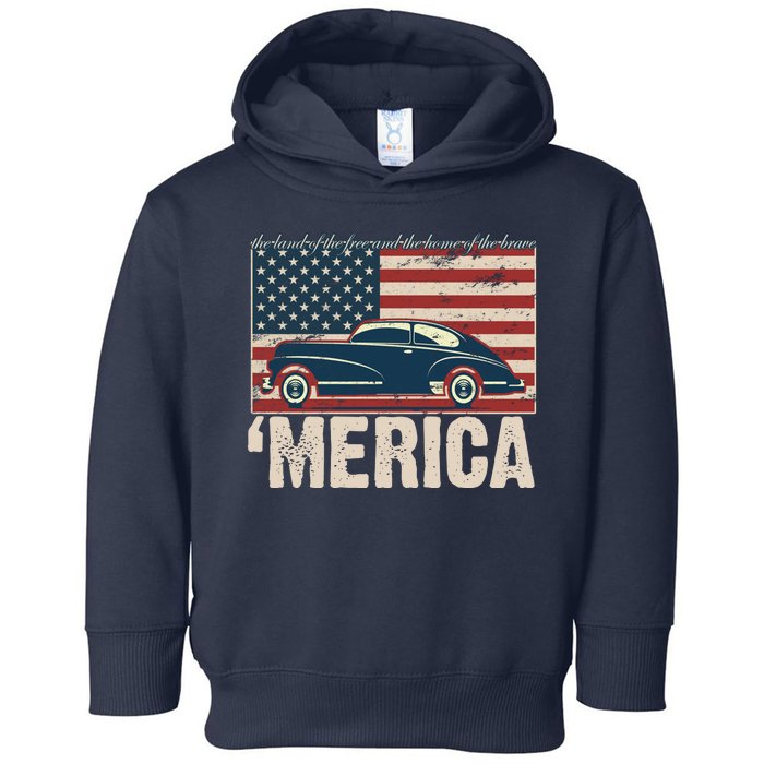 The Land Of The Free Home Of The Brave Classic American Car Toddler Hoodie