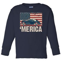 The Land Of The Free Home Of The Brave Classic American Car Toddler Long Sleeve Shirt