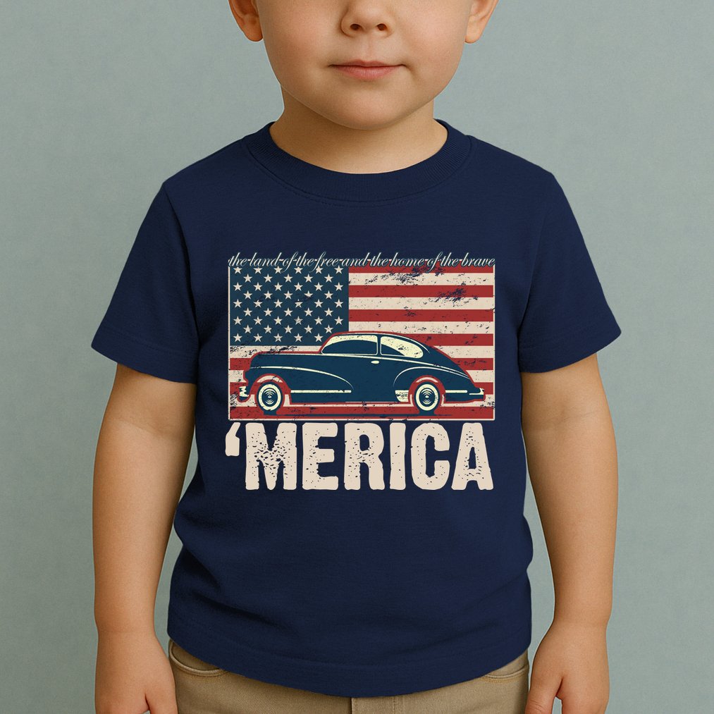 The Land Of The Free Home Of The Brave Classic American Car Toddler T-Shirt