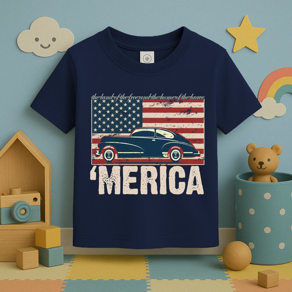 The Land Of The Free Home Of The Brave Classic American Car Toddler T-Shirt