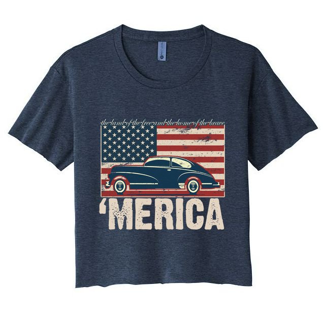 The Land Of The Free Home Of The Brave Classic American Car Crop Top