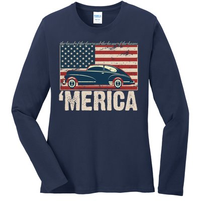 The Land Of The Free Home Of The Brave Classic American Car Ladies Long Sleeve Shirt