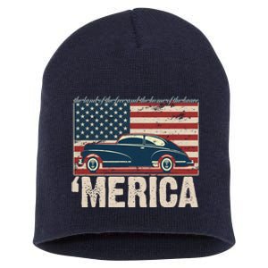 The Land Of The Free Home Of The Brave Classic American Car Short Acrylic Beanie