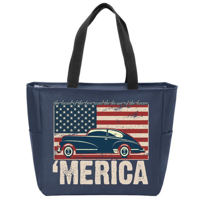 The Land Of The Free Home Of The Brave Classic American Car Zip Tote Bag