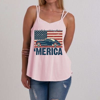 The Land Of The Free Home Of The Brave Classic American Car Women's Strappy Tank