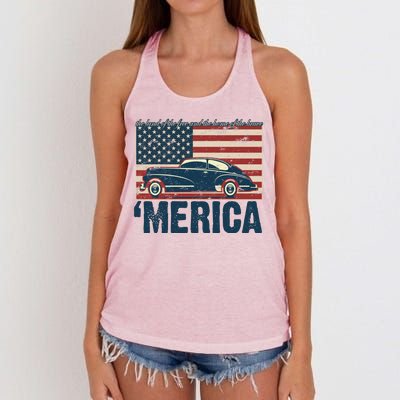 The Land Of The Free Home Of The Brave Classic American Car Women's Knotted Racerback Tank