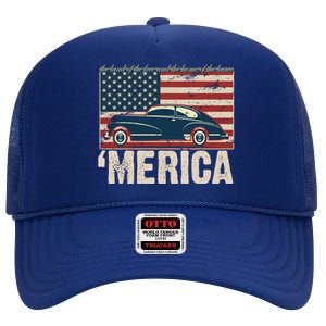 The Land Of The Free Home Of The Brave Classic American Car High Crown Mesh Back Trucker Hat