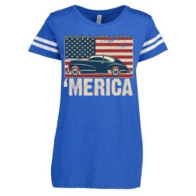 The Land Of The Free Home Of The Brave Classic American Car Enza Ladies Jersey Football T-Shirt