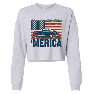 The Land Of The Free Home Of The Brave Classic American Car Cropped Pullover Crew