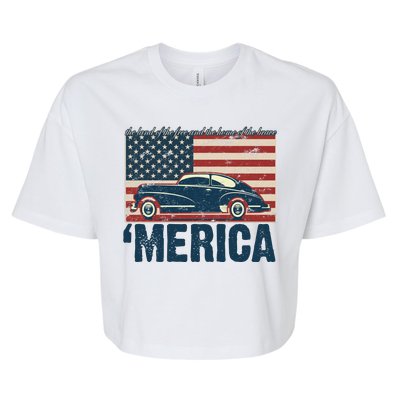 The Land Of The Free Home Of The Brave Classic American Car Bella+Canvas Jersey Crop Tee