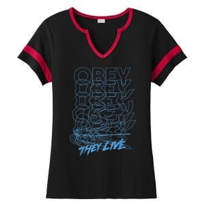 They Live Obey Outline Stack Ladies Halftime Notch Neck Tee