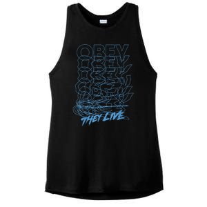 They Live Obey Outline Stack Ladies PosiCharge Tri-Blend Wicking Tank