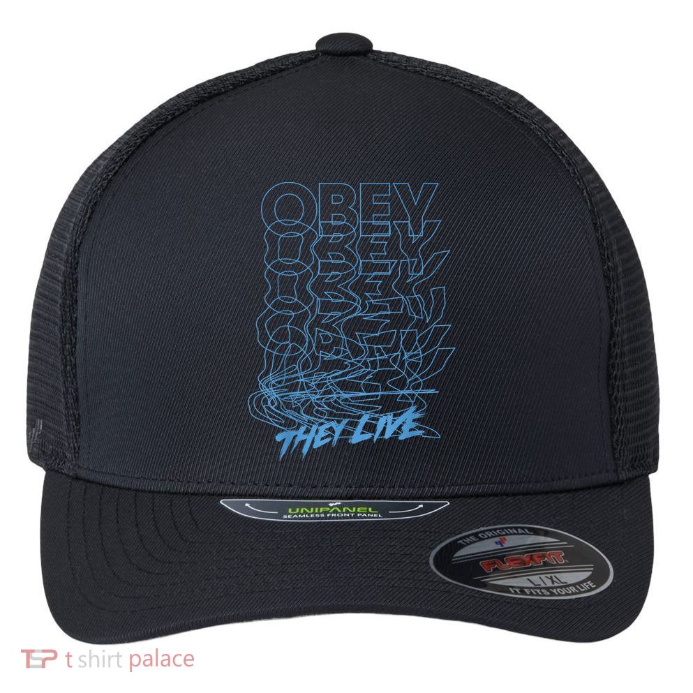 They Live Obey Outline Stack Flexfit Unipanel Trucker Cap