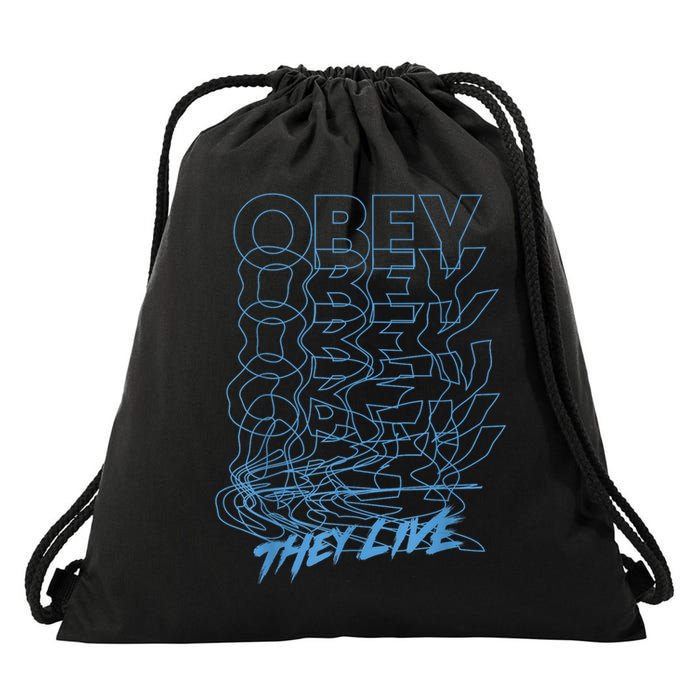 They Live Obey Outline Stack Drawstring Bag