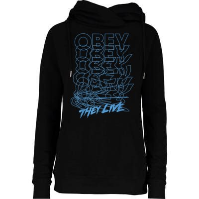 They Live Obey Outline Stack Womens Funnel Neck Pullover Hood