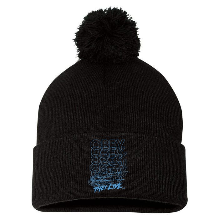 They Live Obey Outline Stack Pom Pom 12in Knit Beanie