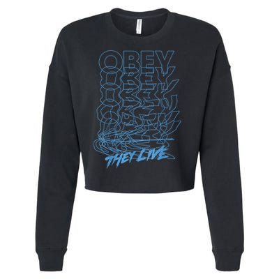 They Live Obey Outline Stack Cropped Pullover Crew