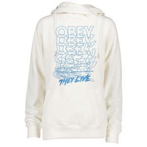 They Live Obey Outline Stack Womens Funnel Neck Pullover Hood