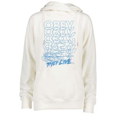 They Live Obey Outline Stack Womens Funnel Neck Pullover Hood