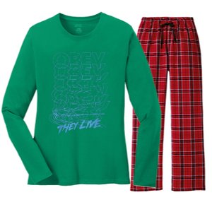 They Live Obey Outline Stack Women's Long Sleeve Flannel Pajama Set 