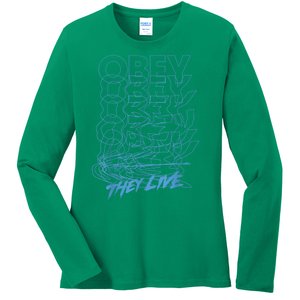 They Live Obey Outline Stack Ladies Long Sleeve Shirt