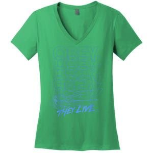 They Live Obey Outline Stack Women's V-Neck T-Shirt