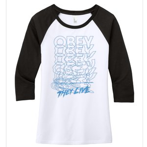 They Live Obey Outline Stack Women's Tri-Blend 3/4-Sleeve Raglan Shirt