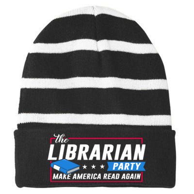 The Librarian Party: Make America Read Again Striped Beanie with Solid Band