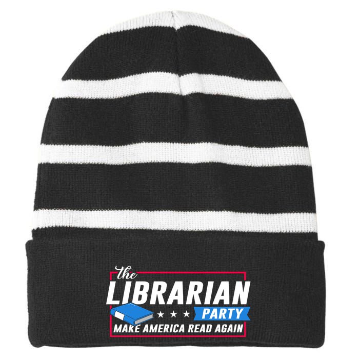 The Librarian Party: Make America Read Again Striped Beanie with Solid Band