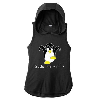 Tux Linux Penguin Sudo Rm Rf Programmer Developer Hacker Ladies PosiCharge Tri-Blend Wicking Draft Hoodie Tank