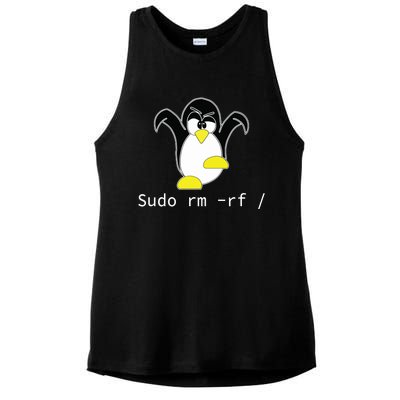 Tux Linux Penguin Sudo Rm Rf Programmer Developer Hacker Ladies PosiCharge Tri-Blend Wicking Tank