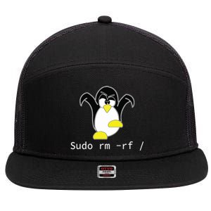 Tux Linux Penguin Sudo Rm Rf Programmer Developer Hacker 7 Panel Mesh Trucker Snapback Hat