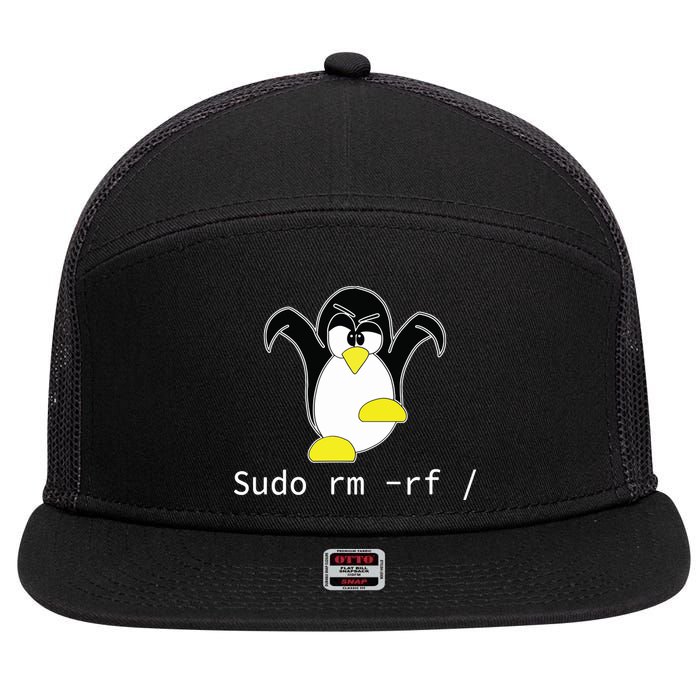 Tux Linux Penguin Sudo Rm Rf Programmer Developer Hacker 7 Panel Mesh Trucker Snapback Hat