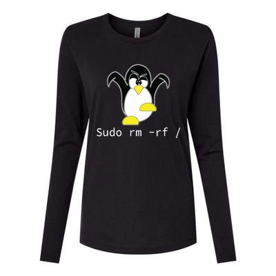 Tux Linux Penguin Sudo Rm Rf Programmer Developer Hacker Womens Cotton Relaxed Long Sleeve T-Shirt