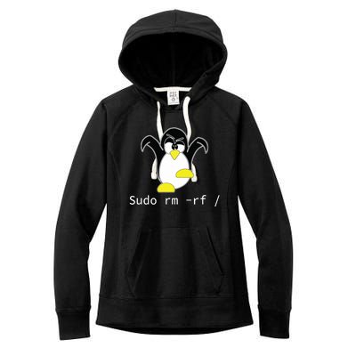 Tux Linux Penguin Sudo Rm Rf Programmer Developer Hacker Women's Fleece Hoodie