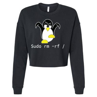 Tux Linux Penguin Sudo Rm Rf Programmer Developer Hacker Cropped Pullover Crew