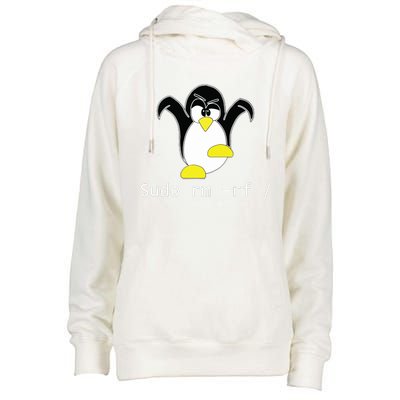 Tux Linux Penguin Sudo Rm Rf Programmer Developer Hacker Womens Funnel Neck Pullover Hood