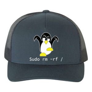 Tux Linux Penguin Sudo Rm Rf Programmer Developer Hacker Yupoong Adult 5-Panel Trucker Hat