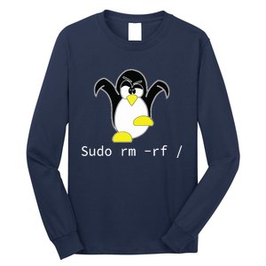 Tux Linux Penguin Sudo Rm Rf Programmer Developer Hacker Long Sleeve Shirt