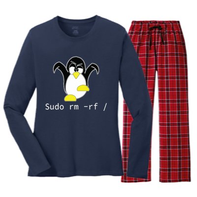 Tux Linux Penguin Sudo Rm Rf Programmer Developer Hacker Women's Long Sleeve Flannel Pajama Set 