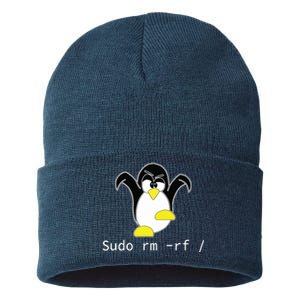 Tux Linux Penguin Sudo Rm Rf Programmer Developer Hacker Sustainable Knit Beanie