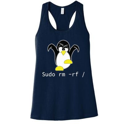 Tux Linux Penguin Sudo Rm Rf Programmer Developer Hacker Women's Racerback Tank