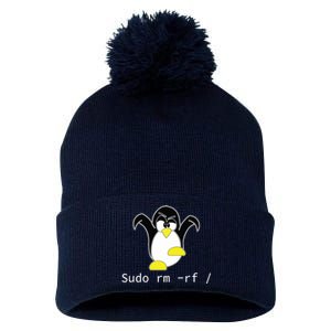 Tux Linux Penguin Sudo Rm Rf Programmer Developer Hacker Pom Pom 12in Knit Beanie