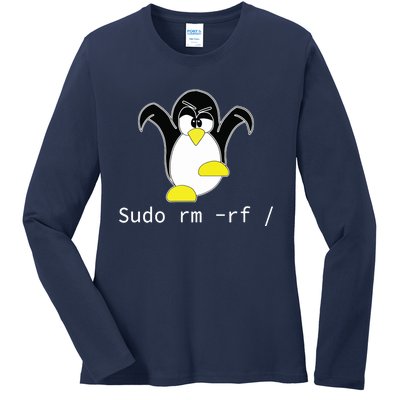 Tux Linux Penguin Sudo Rm Rf Programmer Developer Hacker Ladies Long Sleeve Shirt