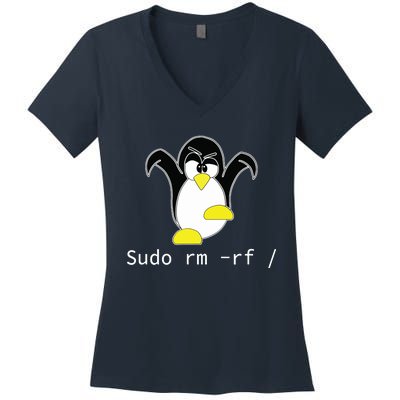 Tux Linux Penguin Sudo Rm Rf Programmer Developer Hacker Women's V-Neck T-Shirt