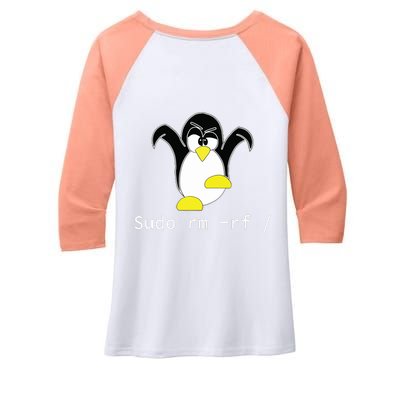 Tux Linux Penguin Sudo Rm Rf Programmer Developer Hacker Women's Tri-Blend 3/4-Sleeve Raglan Shirt